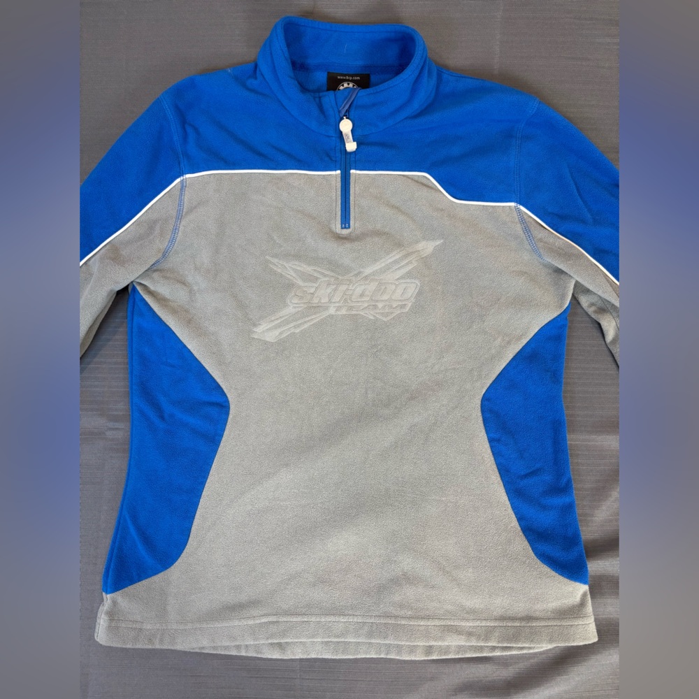 Ski-Doo BRP Fleece Pullover L Blue Grey 1/4 Zip Snowmobile Jacket Unisex